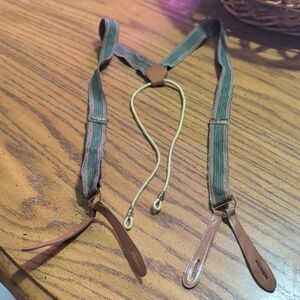 Antique Green/Brown Striped Suspenders, Early 1900's